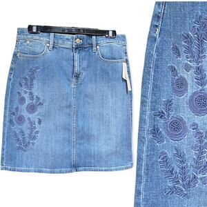 Talbots Blue Denim Mini Skirt with Embroidered Floral Design